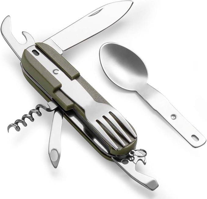 7in1 Camping Utensils Set, Stainless Steel Spoon Fork