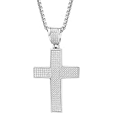 HMJ Diamond Cross Necklace for Men, Moissanite Cross Pendant S925 Sterling Silver Hip-Hop Jewelry Birthday Gift for Boyfriend Husband Brother