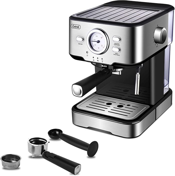 Gevi Espresso Machine 15 Bar Coffee Machine with Foaming Milk Frother Wand for Espresso, Cappuccino, Latte and Mocha, Steam Espresso Maker For Home Barista, Adjustable Milk Frothing and Double Temperature Control System, Stainless Steel, 1100W