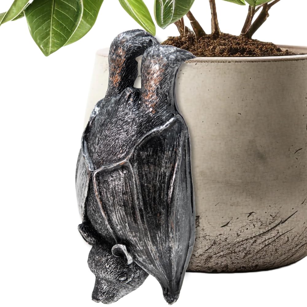 PEIQICHU Plant Pot Hanger Resin Statue Flower Pot Planter Hanging Decorative Bat Black Sculptures Outdoor Garden Lawn Ornaments Home Office Halloween Decoration (Bat)