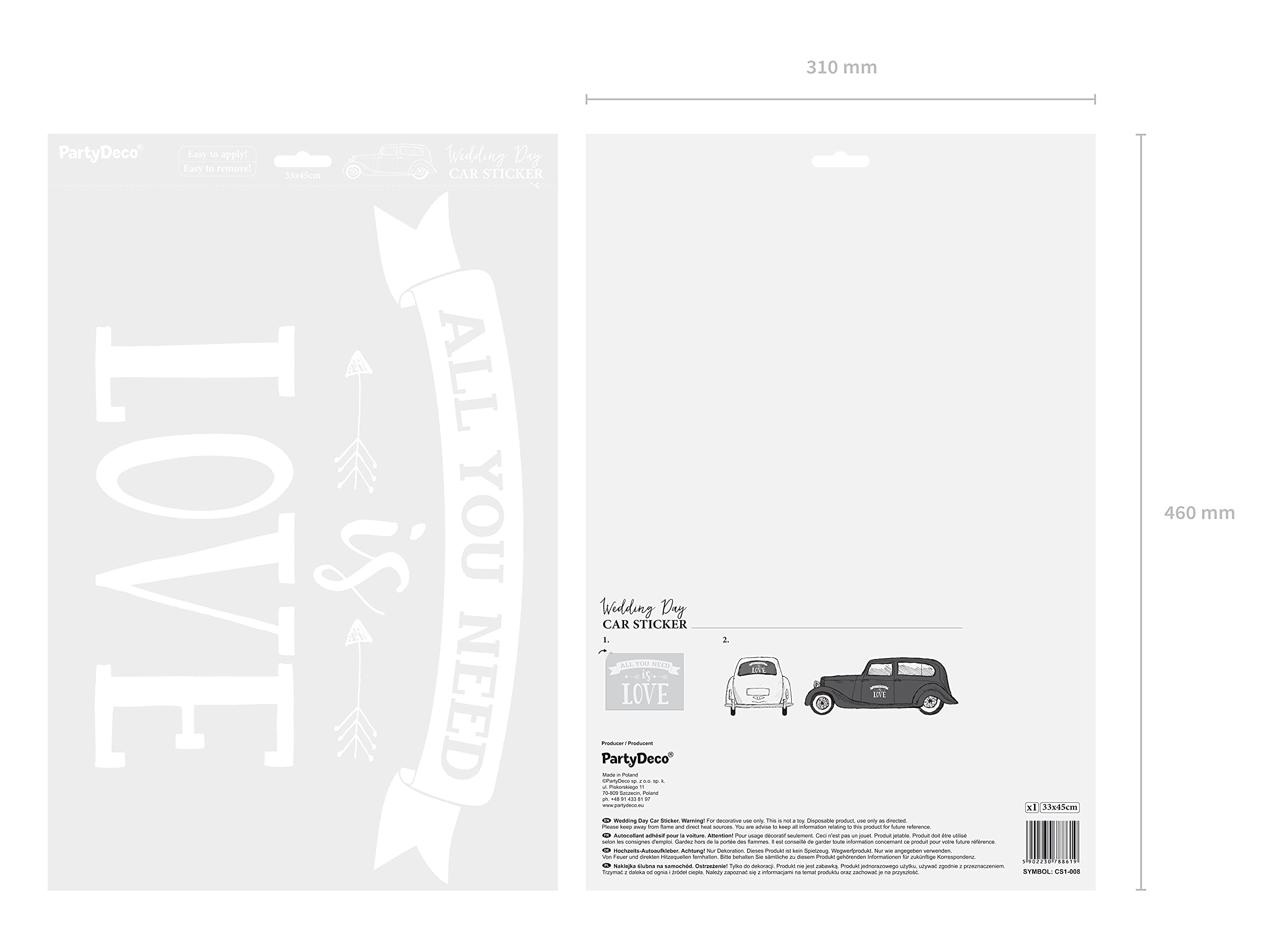 Miss Pretty London Wedding day car sticker - All you need is love, 33x45cm