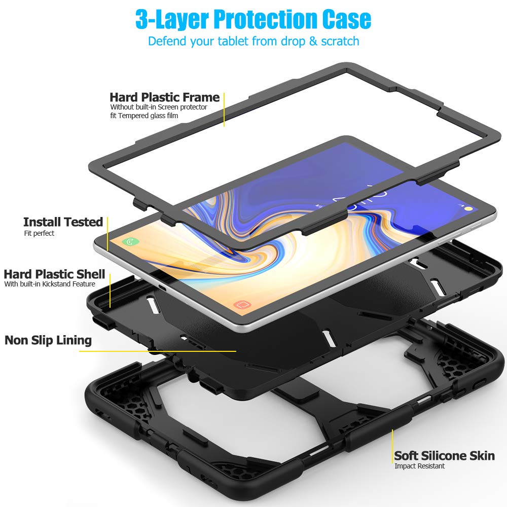 SXcase Galaxy Tab S4 10.5 Case with Stand, Heavy Duty Rugged Shockproof Silicone Hard Bumper Protective Case for Samsung Galaxy Tab S4 SM T830 2018 [Black]