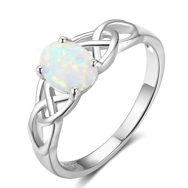 Beydodo 925 Sterling Silber Damen Ring Silberringe mit Oval Opal Keltische Knoten Verlobungsring Silber Hochzeitsringe