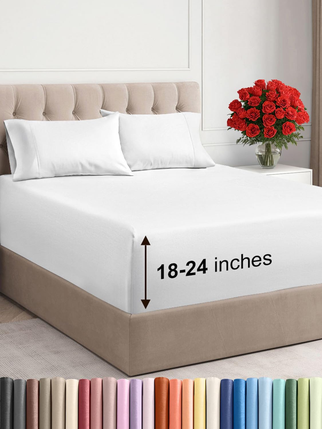 Photo 1 of Extra Deep Pocket Queen Sheet Set - 4 Piece Breathable & Cooling Bed Sheets - Hotel Luxury Sheet Set - Ultra Soft, Wrinkle Free & Comfy - Easily Fits Extra Deep Mattresses - Deep Pocket White Sheets