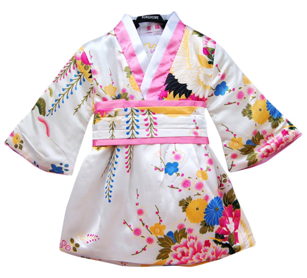 Japanese Baby Girl Kimono Robe Cute Kid Yukata with Belt Kids Dance