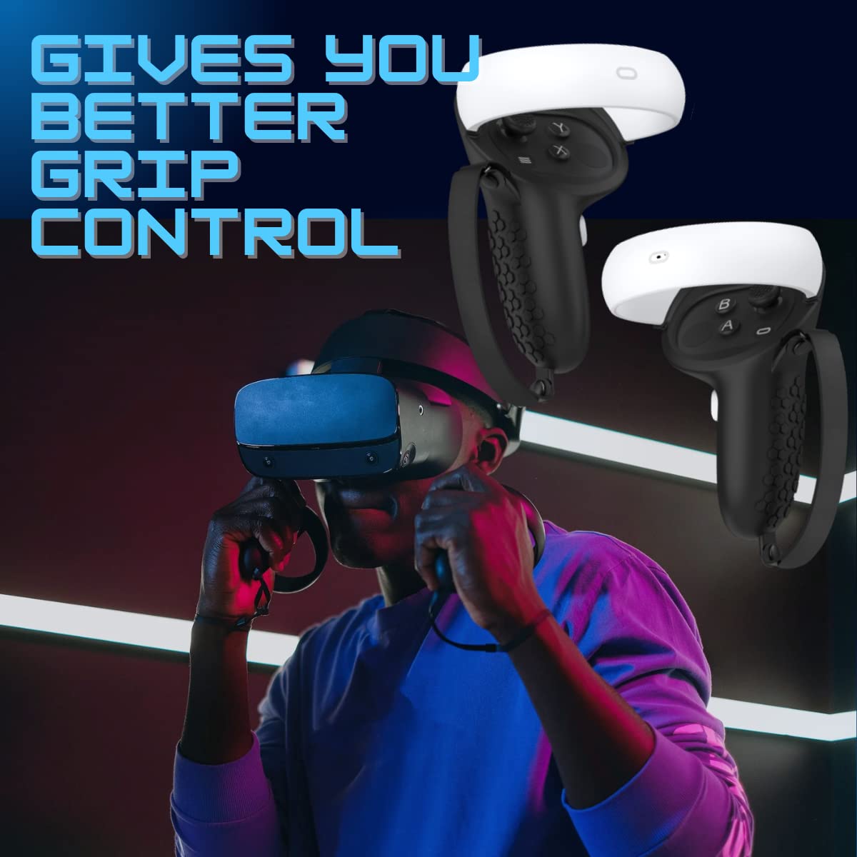 AMZDM Controller Grip for Oculus Quest 2 Accessories Grips Cover for VR Touch Controllers Covers Protector with Non-Slip Thumb Grips 1Pair Black