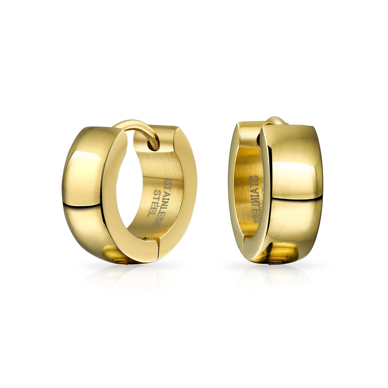 Simple Basic Polished Gold Tone Plated Huggie Hoop Kpop Earrings For Men For Women Plated Stainless Steel — image 1