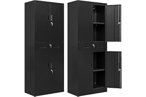 BESFUR Metal Cabinet, Garage Storage Cabinet with Drawer and Adjustable Shelves for Garage, Office, School - Black