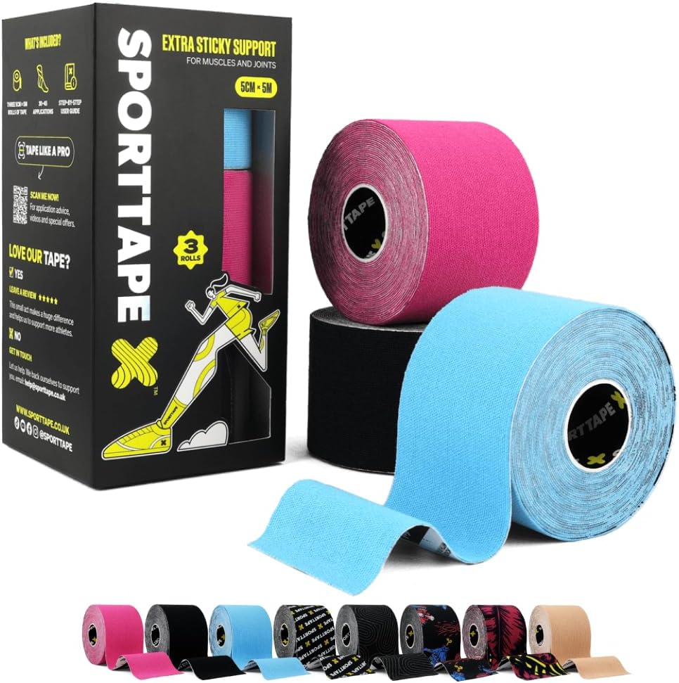 SPORTTAPE Kinesiology Tape 5cm x 5m 3 Roll Mixed Waterproof Hypoallergenic