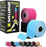 SPORTTAPE Kinesiology Tape 5cm x 5m 3 Roll Mixed Waterproof Hypoallergenic