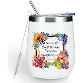 Inspirational Pray Christian Gifts for Women Wine Tumbler Insulated Wine Glasses 12 oz Tumbler with Lid Bible Verse Religious Gifts for Female Girls Mom Grandma Coworker Birthday Christmas Anniversary