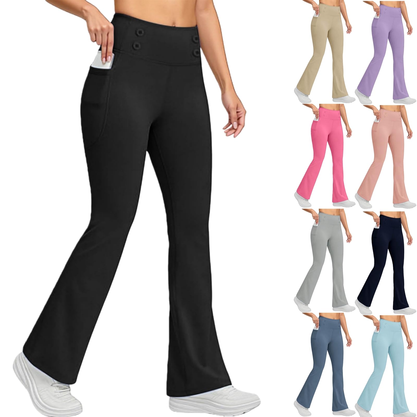 Ayolanni Leg Warmers for Women Winter Fleece Lined Leggings Women Flare Yoga Pants with Pocket Thermal Bootcut High Waisted Bell Bottom Winter Gym Clothes Black S