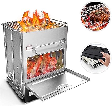 Camping Hiking Portable Wood Burning Camp Stoves Folding Stainless Steel 304 Backpacking Stove With Grill For Camping Hiking Survival Bbq Sports Outdoors Newid Com Sg