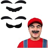 2 Pcs Fake Mustache and Eyebrow Set for Plumber Costume Props | For Plumber Cosplay, Cartoon Costumes, Halloween Parties, School Events, Stage Shows
