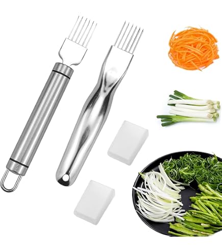 JINGIHE 3-teiliges Zwiebel- & Gemüseschneider-Set – Edelstahlklingen Mit Sicherheitsabdeckung (je 15,8 Cm)