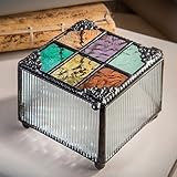 J Devlin Box 815 Stained Glass Trinket Box Colorful Decorative Keepsake Jewelry Display Blue Purple Green Amber