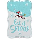 Peanuts Snoopy and Woodstock Let it Snow Metal Sign - Adorable Snoopy Wall Decor for Christmas and Winter Decorating