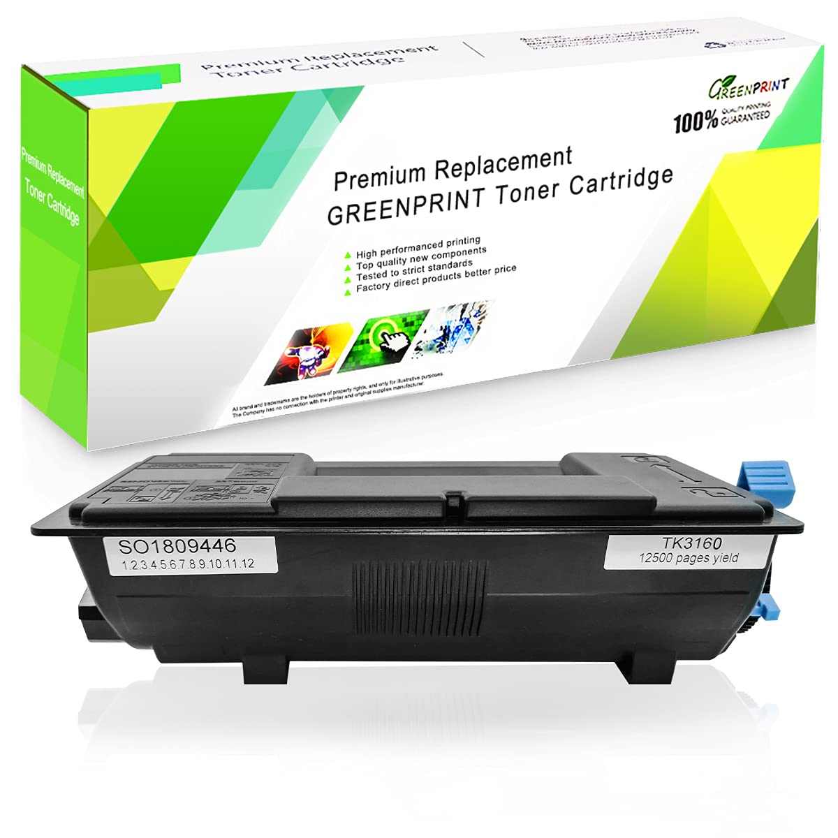 GREENPRINT Compatible Toner Cartridge TK3160 TK-3160 Black With Chip For Kyocera ECOSYS P3045dn, P3050dn, P3055dn, P3060dn, P3150dn, P3155dn, P3260dn, M3145dn, M3645dn, M3860idn, M3860idnf