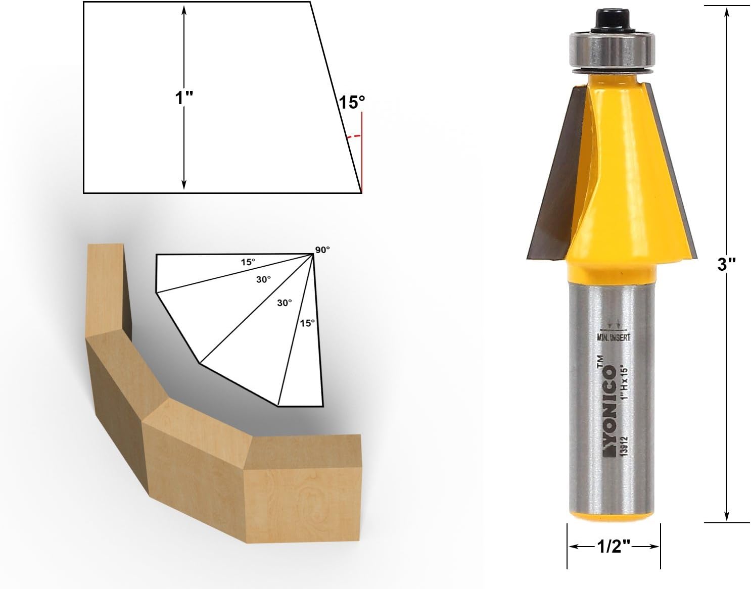Yonico 13508 5 Bit Chamfer Edge Forming Router Bit Set 1/2-Inch Shank, 1.7 polegadas - Image 4