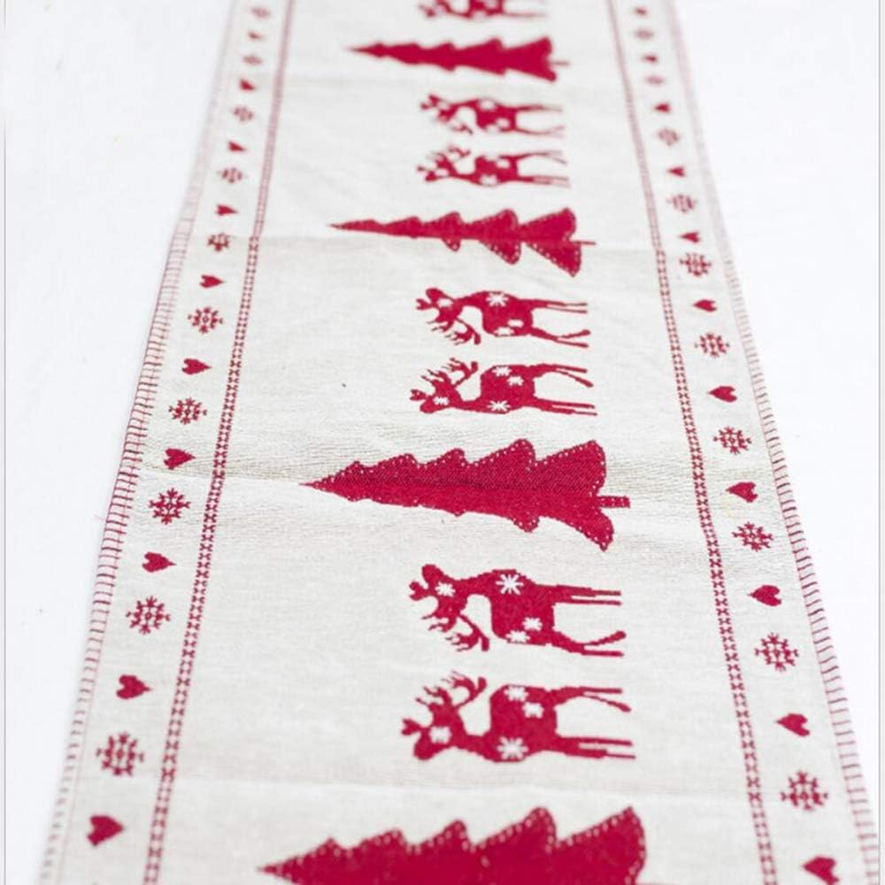 HOMEJIA Christmas Decoration Cotton and Linen Embroidery Table Flag Table Runner Snowman Elk Tassel Tablecloth Placemat Hotel Home Festival Party Xmas Decoration (Christmas Tree+Deer)