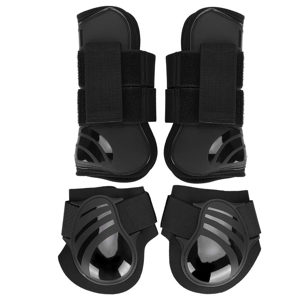 Huakii Set of 4 Horse Sports Boots, Horse Tendon and Fetlock Boots, Front Hind Boots Legs Horse Boot Elastic 2 Pair Jumping for Training Jumping Riding (black, Medium)