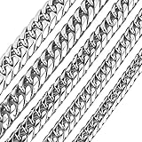 GZMZC 9/11/13/16/19/21mm Silver Stainless Steel Cut Cuban Curb Link Chain Mens Bracelet Necklace 7-40inches