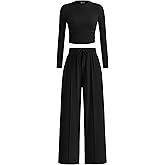 PRETTYGARDEN Women's 2 Piece Sets 2026 Fall Long Sleeve Crop Tops Wide Leg Pants Matching Outfit Tracksuits Spring Clothes