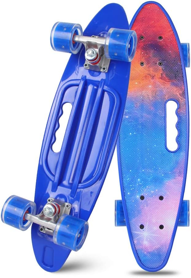 YF YOUFU Skateboards for Kids Boys Girls Youths Beginners Starter，Mini Cruiser Skateboard with LED Wheels（23 Inch） (Blue)