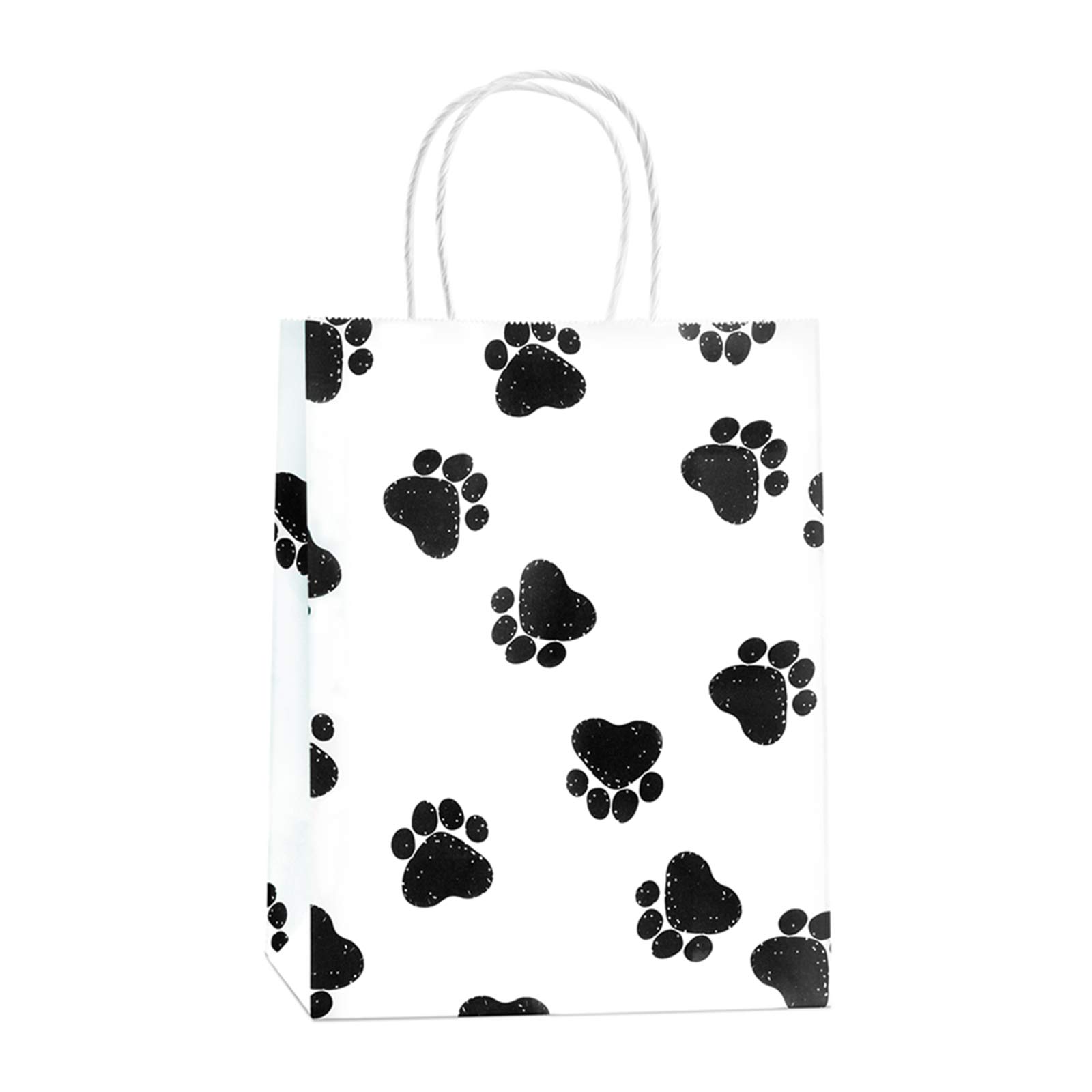 BagDream White Gift Bags 8x4.25x10.5 25Pcs Kraft Paper Gift Bags with Handles, Paw Prints Paper Sacks for Animal Party Favor, Retail, Grocery, Dog's Puppy's Paw