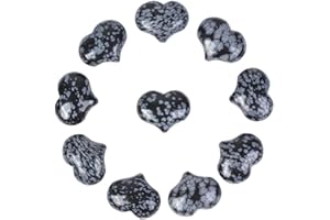 Justinstones Natural Snowflake Obsidian Gemstone Healing Crystal 1 inch Mini Puffy Heart Pocket Stone Iron Gift Box (Pack of 10)