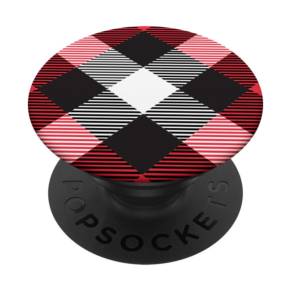 Red Black & White Buffalo Plaid Pattern Decorative Christmas PopSockets Grip and Stand for Phones and Tablets