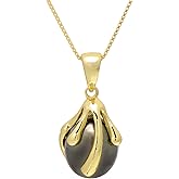 925 Sterling Silver Artistic Wrapping Cultured Tahitian Black Pearl Pendant Necklace, Yellow Gold Plating