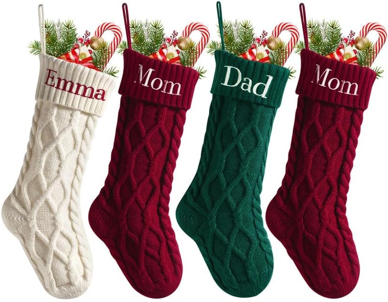 Stockings & Holders - Infiher Christmas Stockings Personalized 2 Pack Custom Name 18” Large Knitted Xmas Stockings for Fireplace Hanging,Family Christmas Stockings with Embroidered Name for Home Decoration(G)