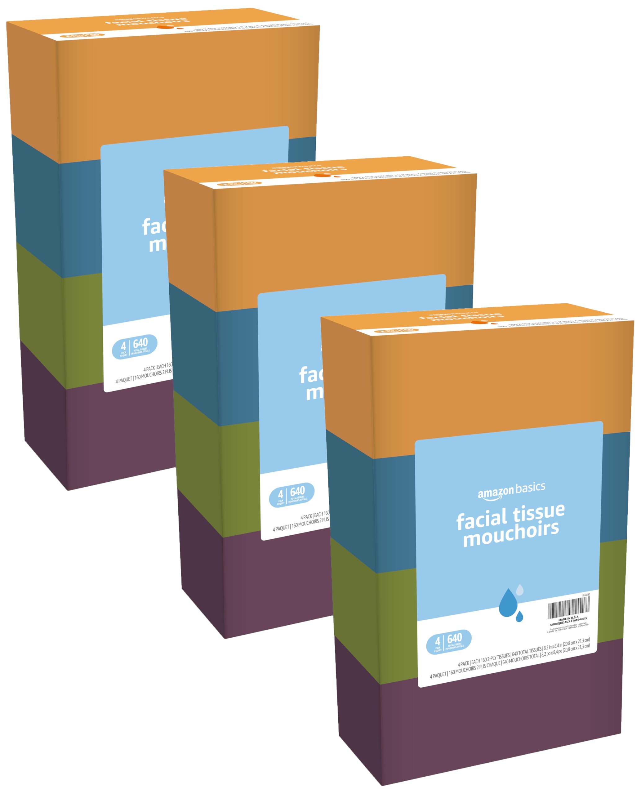 Amazon Basics Facial Tissue, 2-Ply, 1920 Count, 12 Packs of 160, Packaging May Vary