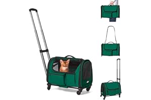 Paw Ballet Pet Carrier with Wheels, Foldable Airline Approved Dog Carrier with Wheels for Animal Under 20 lbs, Rolling Cat Carrier Travel Bag with Telescopic Handle for Walking Travel Vet Visits