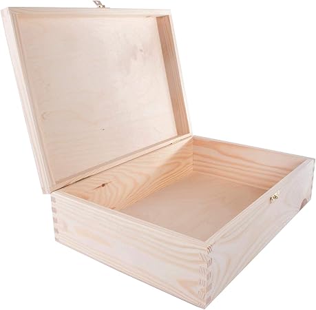 Caja de madera con tapa y cierre de metal | 35 x 25 x 10 cm