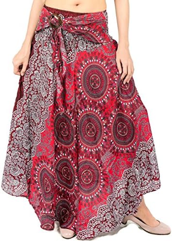 Women's Long Hippie Bohemian Skirt Gypsy Dress Boho Clothes Jango Flowers | One Size Fits Asymmetric Hem Design