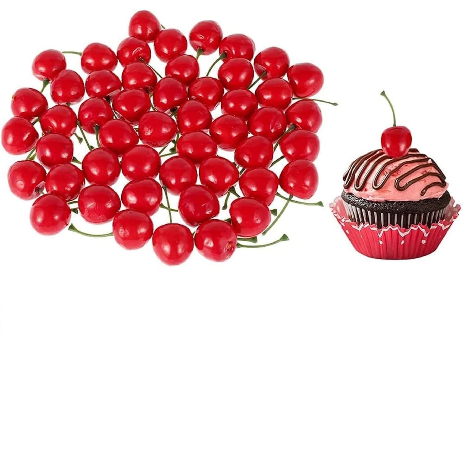 WUBAYI 25Pcs Decorative Fruit Cherries, Lifelike Artificial Cherries, Artificial Cherries Fruit Model for Party Decoration, Home Kitchen Cupboard Photography Prop