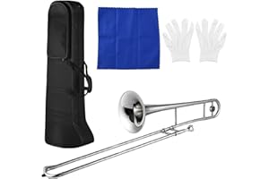 summina Silver Alto Trombone Brass Bb Tone B Flat Wind Instrument with Cupronickel Mouthpiece Cleaning Stick Case