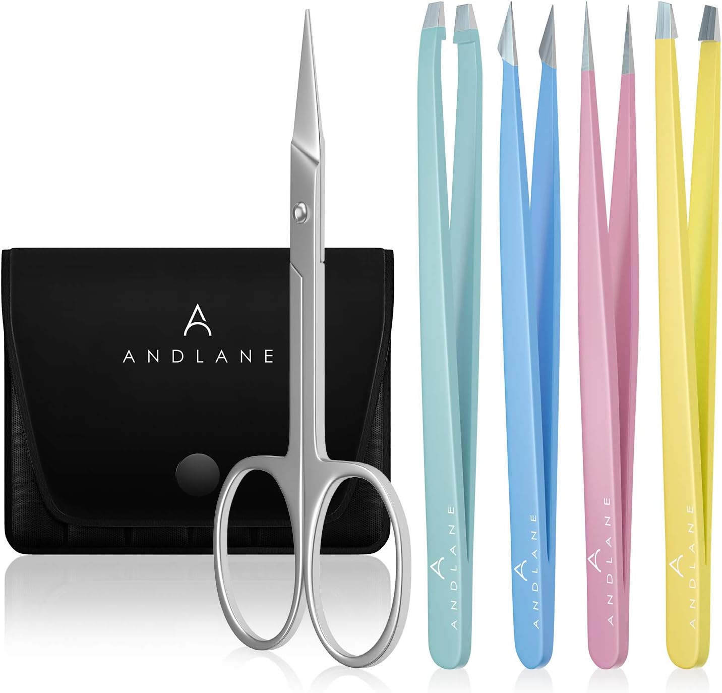 Tweezers Professional Stainless Steel 4-Piece Precision Tweezer Set for Men & Women - Great for Facial Hair Removal, Eyebrow Shaping, Plucking, Splinters & Ingrown with Facial Hair Scissor (4 Colors)