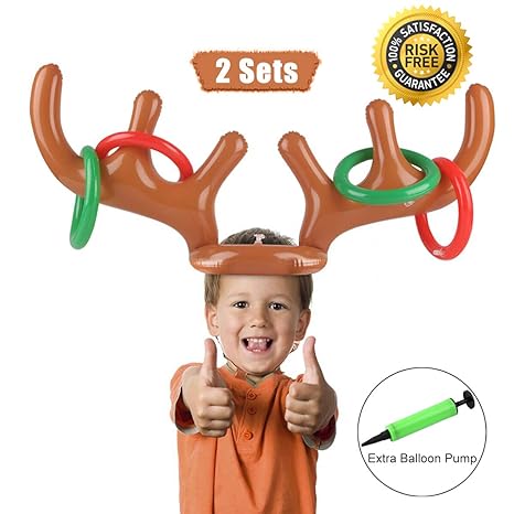 PROACC Aufblasbares Rentier-Geweih-Ring-Wurf-Spiel Weihnachtsfest-Wurf-Spiel für Familien-Kinder Büro-Weihnachtsspaß-Spiele (
