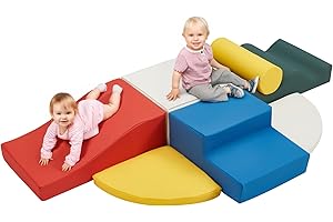 MELLCOM 7-Piece Soft PU Leather Baby Soft Foam Climbing Blocks for Toddlers, Freely-Assembled Kids Climbing Block Set Indoor(