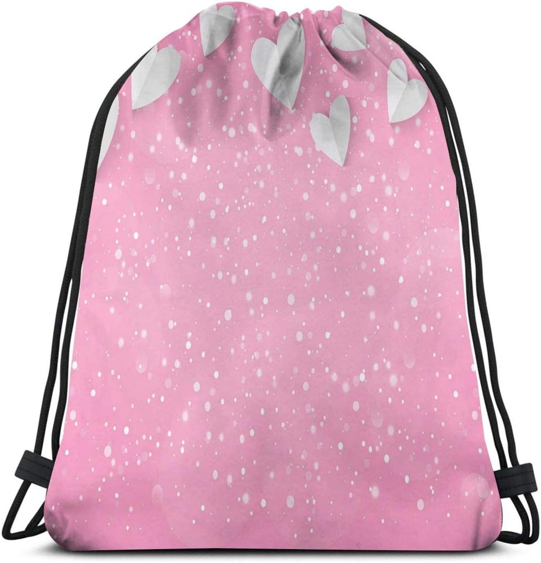 Drawstring Tote Bag Gym Bags Storage Backpack, 3D Style Valentines Hearts As Butterfly Wings Magical Love In The Air,Very Strong Premium Quality Gym Bag for Adults & Children