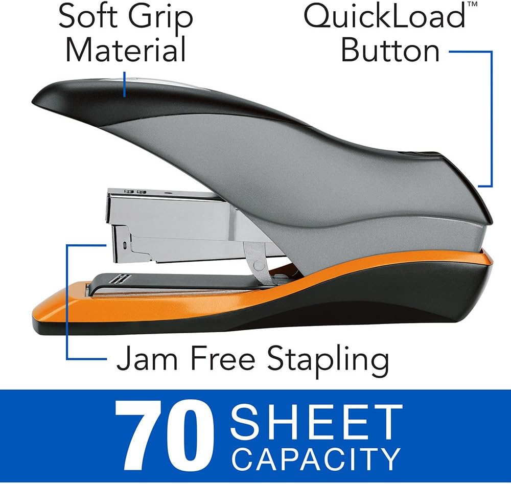 Swingline Stapler, Optima 70, Desktop Stapler Heavy Duty, 70 Sheet Capacity, Reduced Effort Stapler for Office Desk Accessories or Home Office Supplies, Half Strip, Silver (87875): Office Products