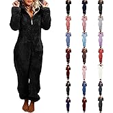 KVOTUU Womens Fleece Onesies Pajamas One Piece Hooded Adult Pajama Jumpsuit Warm Sherpa Romper Sleepwear Plush Loungewear