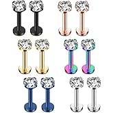 Ruifan 6PRS(12PCS) 16G 2mm 3mm 4mm Clear Cubic Zirconia Labret Monroe Lip Ring Tragus Helix Earring Stud Barbell Piercing Jewelry Bar Length 8mm