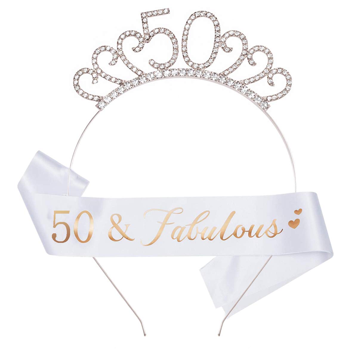Fantasyon 50th Birthday Crown and Sash, Crystal Tiara Tiara for 50th Birthday Gift Party Accessories