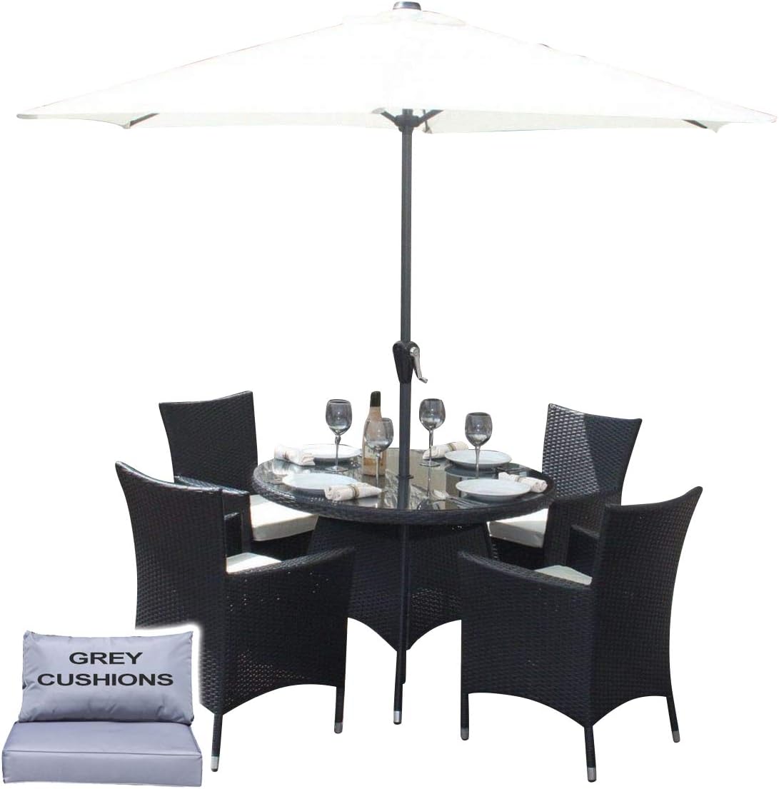 Schwarze Furniture Rattan Outdoor 4 Seat Round Garden Dining Set in Black