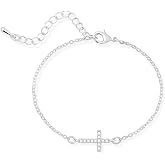 Gold/Silver Cross Bracelets for Women, CZ Sideways Cross Charm Dainty Gold Bracelet for Women Stackable Link Chain Adjustable Hypoallergenic Religious Jewelry Cute Trendy Gifts