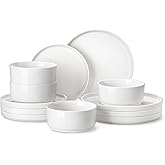 MALACASA 12 Pieces Porcelain Dinnerware Set, Modern White Dish Set for 4, Premium Serving Plates and Bowls Sets, Chip and Scratch Resistant Dishware Sets Kitchen Dishes Dining Ware Set, Series LEAH